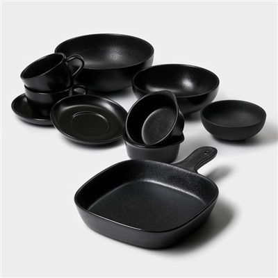 Блюдо для подачи Magistro Carbon, 200 мл, 11.5×10.3 см, керамика, набор 2 шт., чёрное