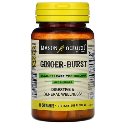 Mason Natural, Ginger-Burst, Bead-Release Technology, 60 Chewables