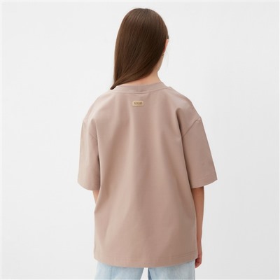 Футболка детская однотонная MINAKU: Basic line, бежевая, рост 122 см