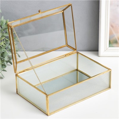 Шкатулка для украшений, стекло с металлическим каркасом «Квадратики», золото, 8.5×16×24 см