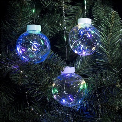 УЦЕНКА Гирлянда «Бахрома», 2.5×0.7 м, с насадками «Шарики», IP20, 12 В, 150 LED, серебристая нить, свечение мульти