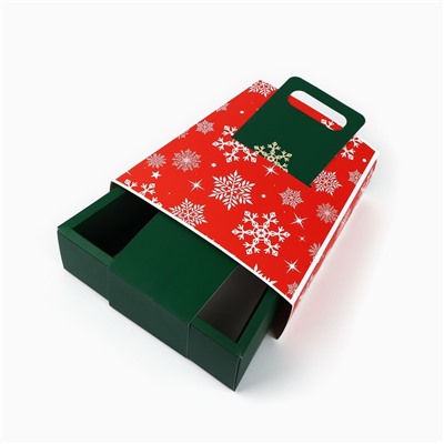 Коробка подарочная новогодняя складная с ручками «Снежинки» 23×8×32 см
