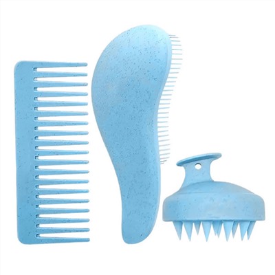 Kristaller Набор для волос: щетка-массажер для мытья головы, гребень, расческа-капля, голубой 27749