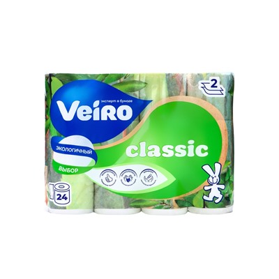 Туалетная бумага Linia VEIRO Classic, белая, 2 слойная, 24 шт.