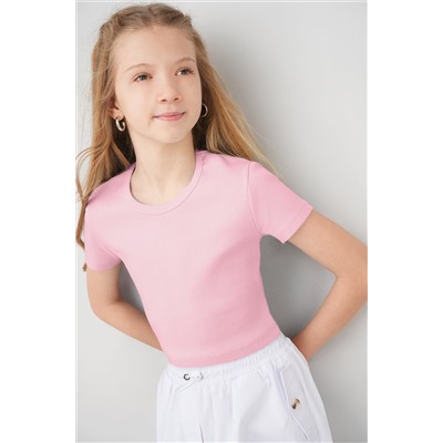 Укороченная футболка в рубчик для девочки Happyfox