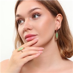 Комплект ювелирной бижутерии коллекция "Дубай" серьги и кольцо 17 р, покрытие позолота, вставка: искусственный камень светло-зеленого цвета, арт.314.797-17