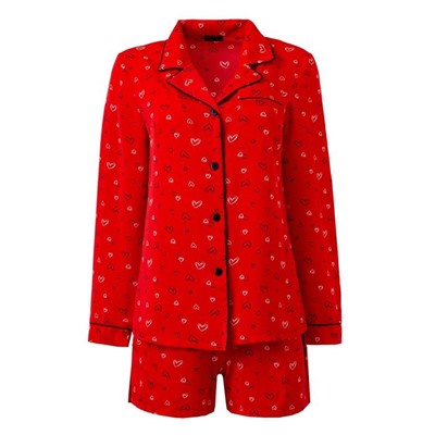 Пижама женская (рубашка, шорты) MINAKU: Light touch, размер 48, красная