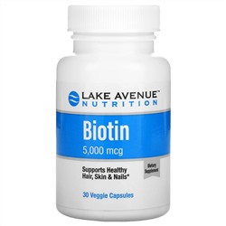 Lake Avenue Nutrition, биотин, 5000 мкг, 30 растительных капсул