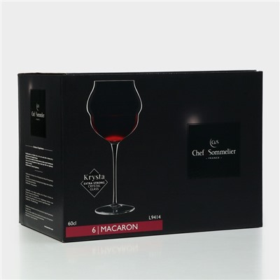 Бокалы для вина Chef&Sommelier MACARON, 600 мл, набор 6 шт., хрустальное стекло, прозрачные