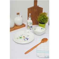 Блюдо Доляна «Зелёный сад», 22.5×20×2 см, с соусником, круглое, фарфор, белое