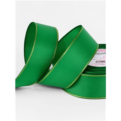 Лента репсовая, с золотым люрексом, 40 мм, 23±1 м, зелёная №019
