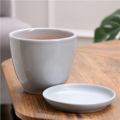 Горшок для цветов «Серый», 1 л, d=15 см, h=13 см, керамический, с поддоном