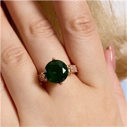 Кольцо 17 р ювелирная бижутерия коллекция "Дубай", покрытие позолота, вставка: фианиты и цирконы, цвет: изумрудный и прозрачный, арт.414.129-17