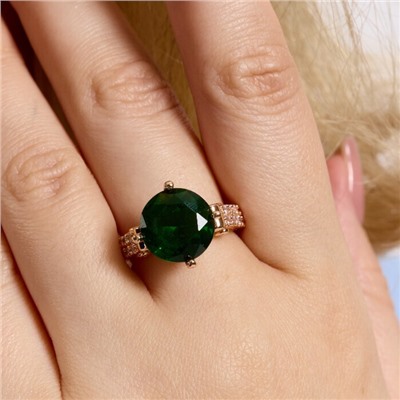 Кольцо 18 р ювелирная бижутерия коллекция "Дубай", покрытие позолота, вставка: фианиты и цирконы, цвет: изумрудный и прозрачный, арт.414.129-18