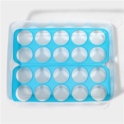 Контейнер для хранения яиц Доляна, 20 ячеек, 27.5×22×7 см, пластик, прозрачный, голубой