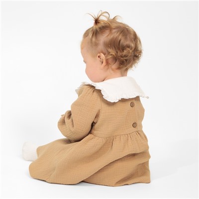 Платье для девочки с воротничком «Крошка Я. Муслин», рост 92-98 см, бежевое