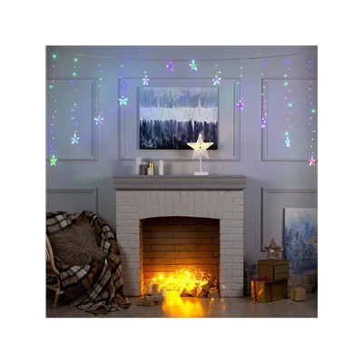 Гирлянда «Бахрома-арка» 2.5×1.2 м с насадками «Звёзды», IP20, прозрачная нить, 136 LED, свечение мульти, 8 режимов, 220 В