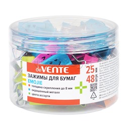 Зажим для бумаг "Emojie" металлический (25 мм) толщина скрепления до 10,5 мм, цветной ассорти, 48 шт в пластиковой тубе