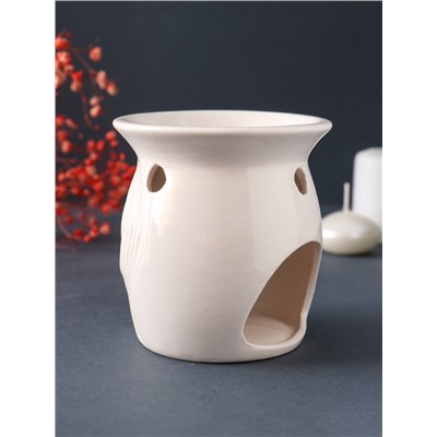 Аромалампа для эфирных масел «Линии из листвы», керамика, белый, 8.9×8.9×9.3 см