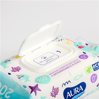 Влажные салфетки Aura Ultra Comfort, для детей, 200 шт.