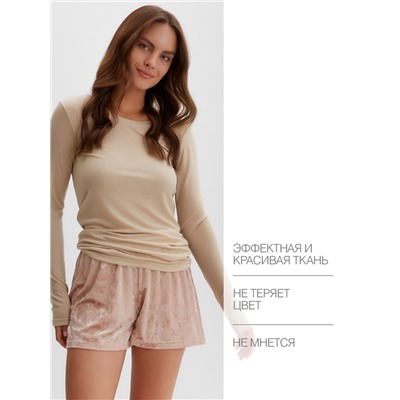 Пижама женская (лонгслив, шорты) KAFTAN «Бархат», размер 40-42, цвет розовый, бежевый