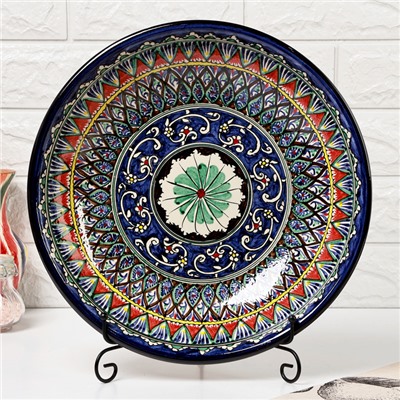 Ляган узбекский Риштанская Керамика «Узоры», d=33 см, глубокий, синий