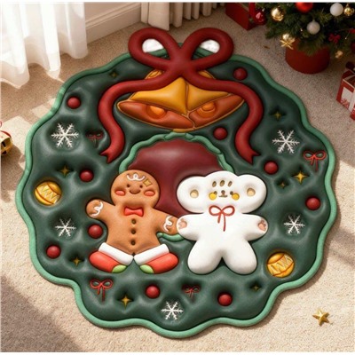 Уютный  и очень красивый Новогодний  коврик, противоскользящий, диаметр 900 мм