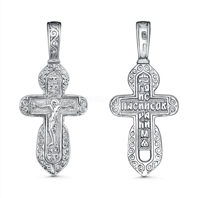 Крест из серебра родированный - 3,5 см 925 пробы 2-566Р