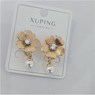 Серьги коллекция "Xuping" покрытие позолота, вставка: искусственный жемчуг и фианиты, арт.004.053