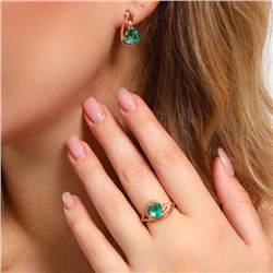 Комплект ювелирная бижутерия коллекция  "Дубай" серьги и кольцо 20 р, покрытие: позолота, вставка: фианиты, цвет: морская волна и прозрачный, арт.314.762-20