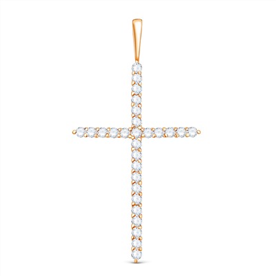 Подвеска-крест из золочёного серебра с фианитами 925 пробы п-035з