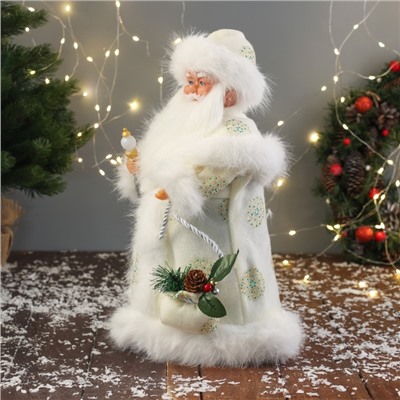 Дед Мороз под ёлку «Зимнее волшебство. В пушистой шубе, с мешком» двигается, 40 см, белый