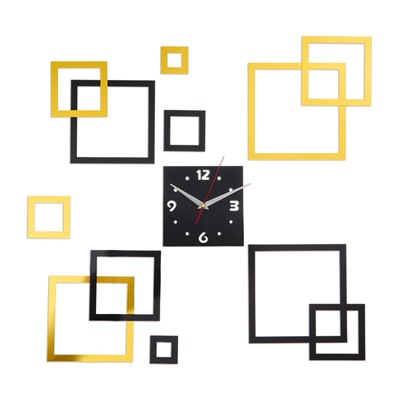 Часы настенные интерьерные, 3d "Квадратиш", наклейка, большие, циферблат 15 см