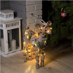 Светодиодная фигура «Серый олень» 34×48×12 см, металл, текстиль, батарейки ААх2 (не в комплекте), свечение тёплое белое