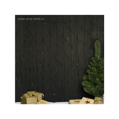 Гирлянда «Сеть» 2×1.5 м, IP44, УМС, тёмная нить, 192 LED, свечение белое, 220 В