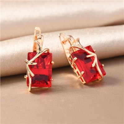 Серьги с крупным камнем ювелирная бижутерия коллекция "Дубай", покрытие позолота,  вставка: фианит, цвет: красный, арт.217.355