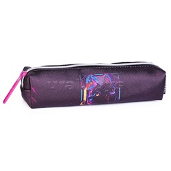 Пенал "Label. Cyber Cat" 21x4x4 см, прямоугольный для 40 предметов, на молнии, искусственная кожа до -40C с антивандальной фактурой, с подкладом