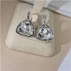 Серьги с кристаллом под Swarovski ювелирная бижутерия коллекция "Дубай" покрытие посеребрение, вставка: стекло, цвет: прозрачный, арт.414.579