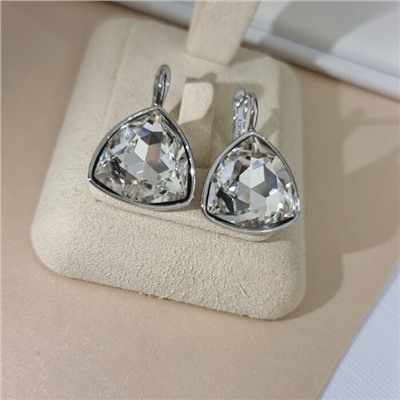 Серьги с кристаллом под Swarovski ювелирная бижутерия коллекция "Дубай" покрытие посеребрение, вставка: стекло, цвет: прозрачный, арт.414.579
