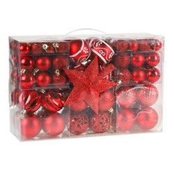 Елочное украшене Набор шаров со звездой 101 штука 3/4/6 см / HX-25 /уп 15/красный