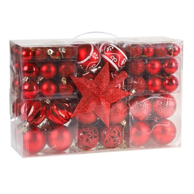 Елочное украшене Набор шаров со звездой 101 штука 3/4/6 см / HX-25 /уп 15/красный