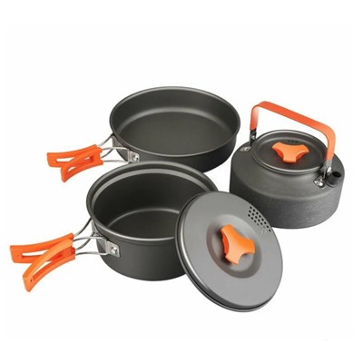 Набор походной посуды 3 в 1 с крышками, складные ручки