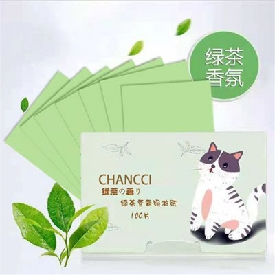 Салфетки матирующие с ароматом зелёного чая Chancci, 100 шт