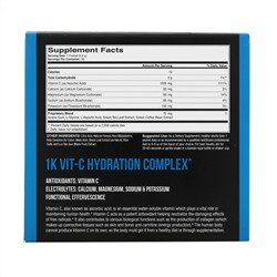 1Kvit-C, Витамин C, поддержание водного баланса, шипучая смесь для приготовления напитка, натуральный апельсиновый вкус, 1000 мг, 30 пакетиков по 6,2 г (0,22 унции)