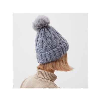 Шапка с помпоном женская MINAKU, серая, размер 56-58