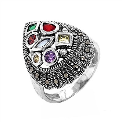 Кольцо из серебра с марказитами и фианитами родированное 925 пробы ск-1503034м