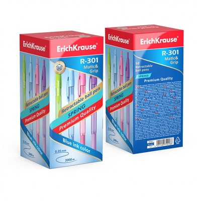 Ручка автоматическая шариковая 0.7мм 58091 R-301 Spring Matic Grip синяя ErichKrause