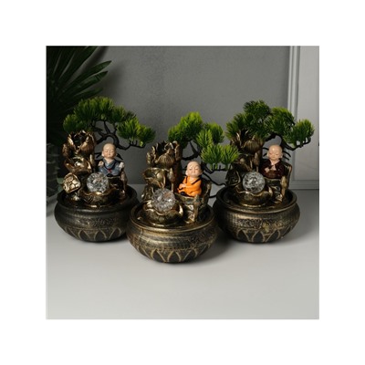 Фонтан настольный с подсветкой «Маленький Хотей у дерева», от сети, 16×18×24 см, МИКС