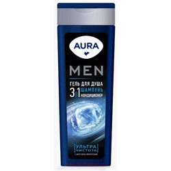 AURA Men Гель для душа 3в1 Ультра Чистота с морскими минералами флакон 380мл