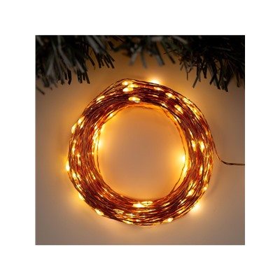 Гирлянда «Нить» 20 м роса, IP20, медная нить, 200 LED, свечение тёплое белое, 12 В